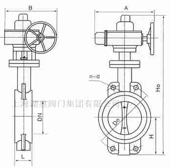 對夾式電動(dòng)蝶閥外形尺寸，安裝圖
